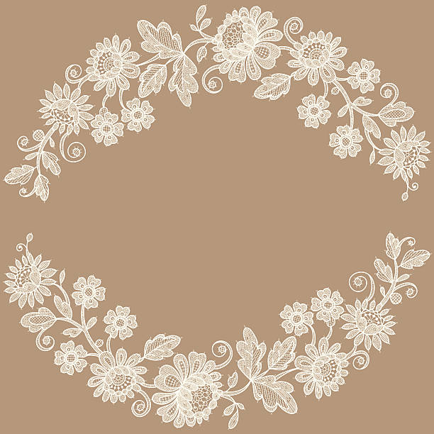 ilustrações, clipart, desenhos animados e ícones de laço branco. guirlanda de flores. fundo bege. - lace floral pattern pattern old fashioned