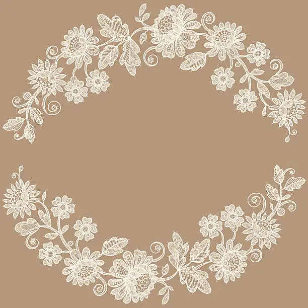 Vector illustration of White Lace.  Flower Garland. Beige Background.