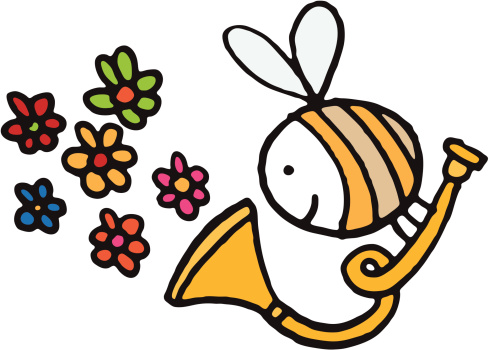 Bee with trumpet blowing flowers