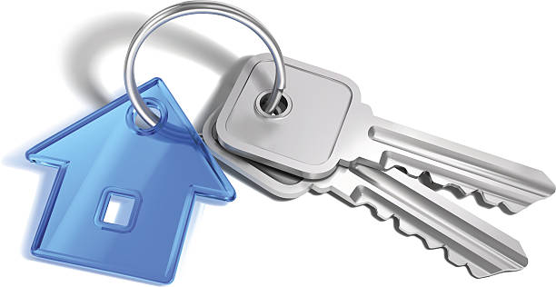 Home Keys Keys and blue house. Created with gradient meshes. keyring charm stock illustrations