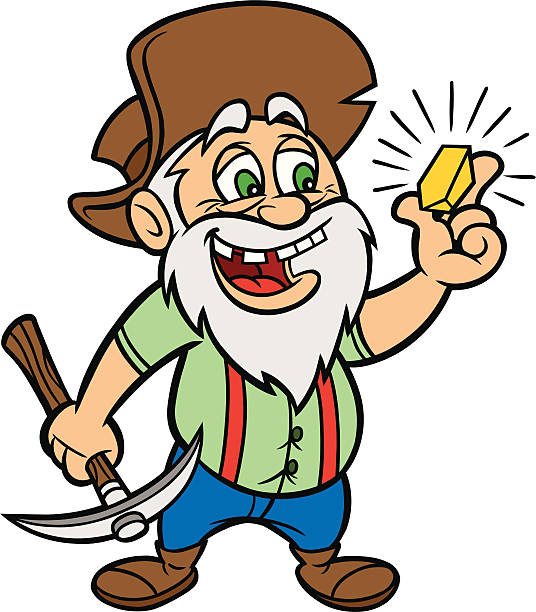 cartoon des mannes mit gold und hammer - hinterwäldler stock-grafiken, -clipart, -cartoons und -symbole