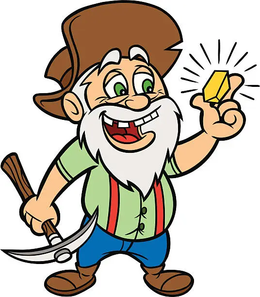 Vector illustration of Cartoon of man with gold and a hammer