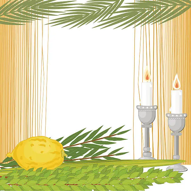 Vector illustration of Inside Sukkah, Sukkoth Plants, Candles