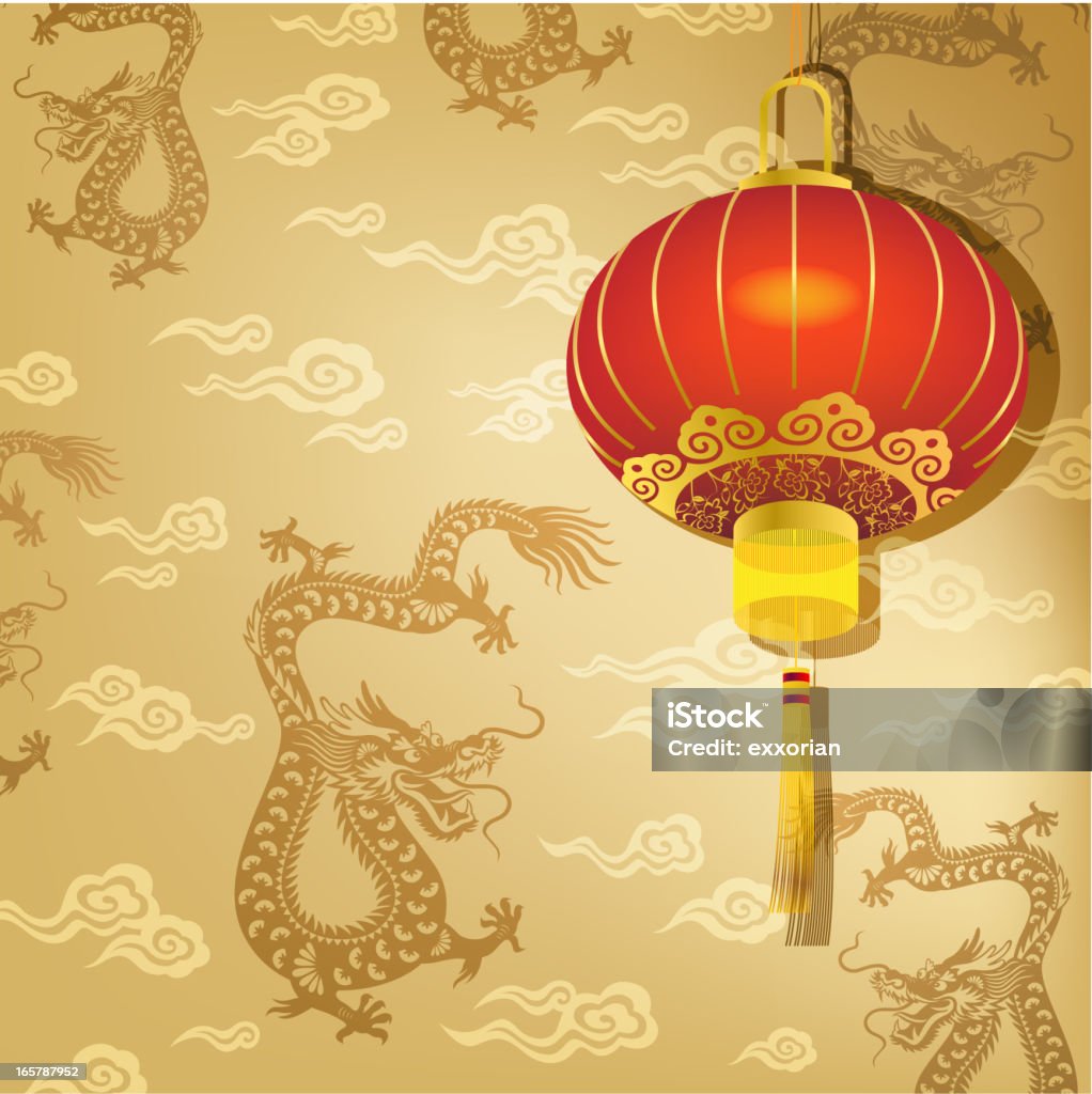 Chinesische Rote Laterne Hintergrund mit Drache - Lizenzfrei Chinesische Kultur Vektorgrafik