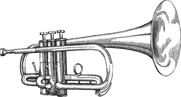 ilustraciones, imágenes clip art, dibujos animados e iconos de stock de trompeta - illustration and painting engraved image engraving pencil drawing
