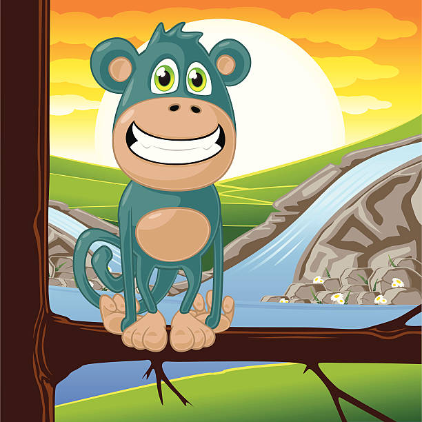 małpy w drzewo! - waterfall cartoon tropical rainforest vector stock illustrations