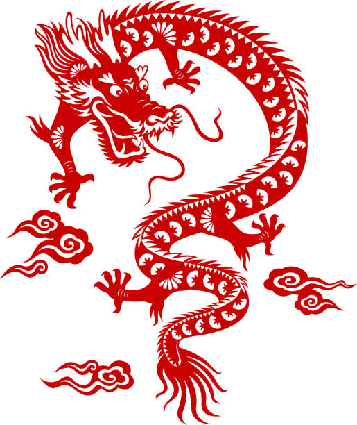 Chinese Dragon Paper-cut Art Chinese dragon paper-cut art asian mythology stock illustrations