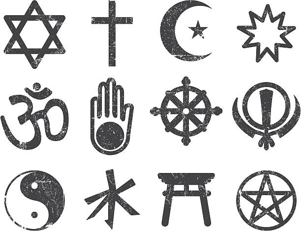 Vector Textured Religion Icon Set A Textured Religious icon set. A vector file and a high resolution .JPEG is included with a download.  religious symbol stock illustrations