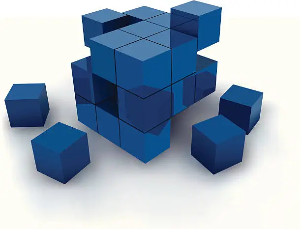 Vector illustration of Blue cubes against white background