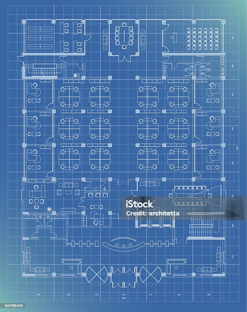 Entrée de l'immeuble de bureaux de-chaussée plan plan d'architecte - clipart vectoriel de Plan d'architecte libre de droits