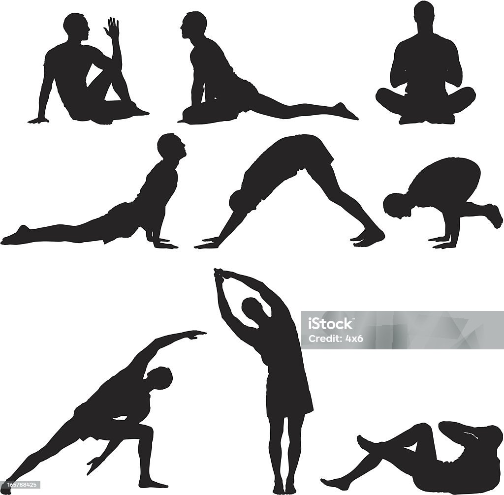 Multiple images of a man practicing yoga Yoga stock vector