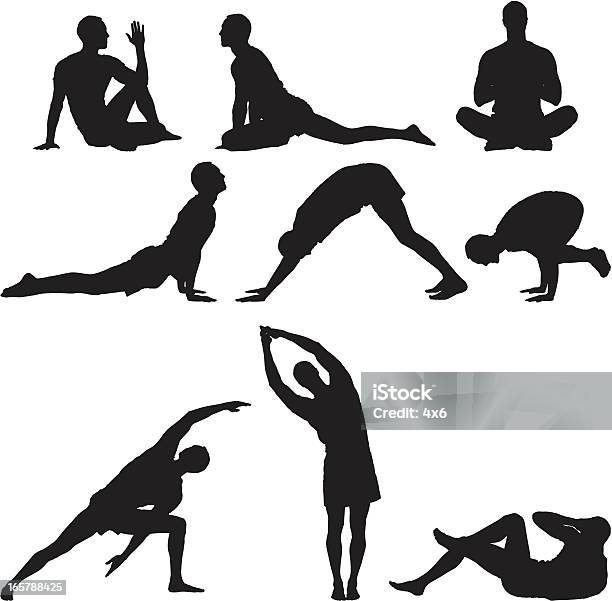 Multiple Images Of A Man Practicing Yoga Stock Illustration - Download Image Now - Yoga, Exercising, Men