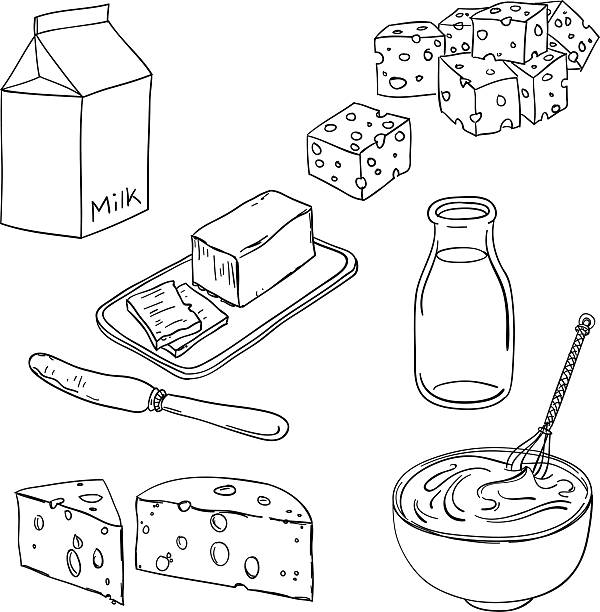 illustrazioni stock, clip art, cartoni animati e icone di tendenza di prodotti lattiero-caseari in bianco e nero - milk milk bottle bottle glass