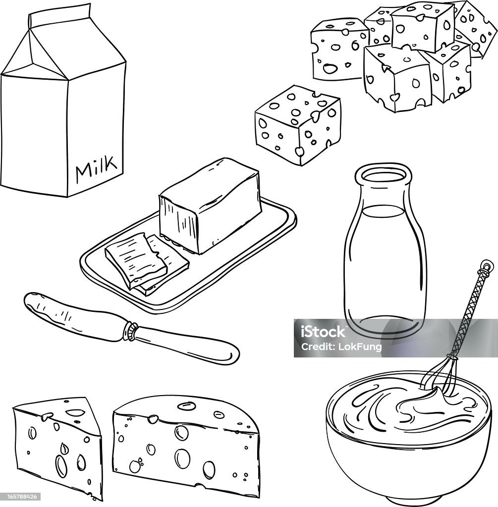 Produkty mleczne w czarny i biały - Grafika wektorowa royalty-free (Masło)
