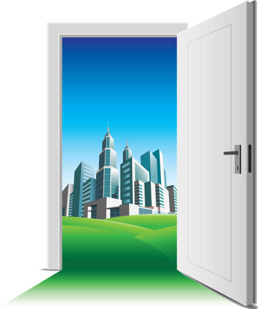 ilustrações de stock, clip art, desenhos animados e ícones de porta aberta - open front door
