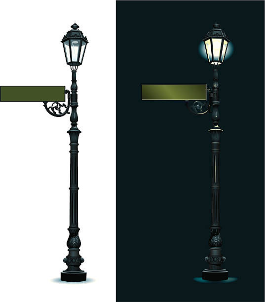 Street Sign. Tight illustration of an old-fashioned street lamp with street sign. Drop in over a photo or use it as a design element. Check out my 