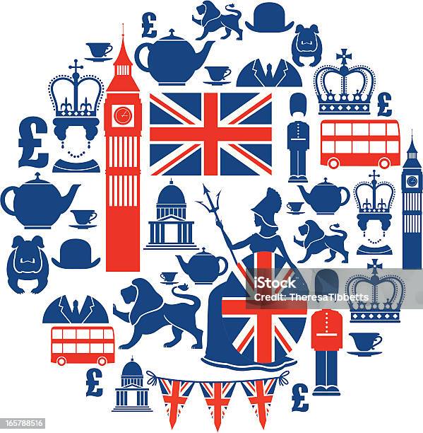 Vetores de Conjunto De Ícones De Tema Britânico Em Azul E Vermelho e mais imagens de Londres - Inglaterra