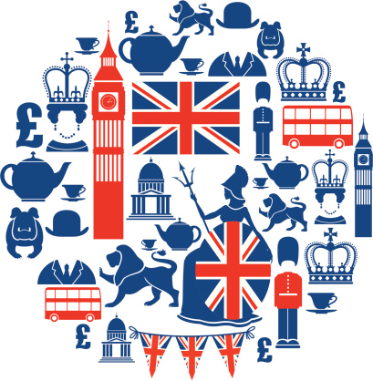 A set of British themed icons. See below for a repeat pattern version of this file and more British themed images.