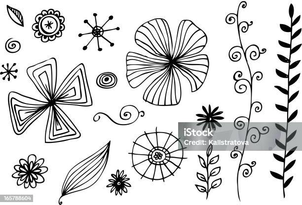 Doodles Flowers Collection Stock Illustration - Download Image Now - Hibiscus, Abstract, Black Color