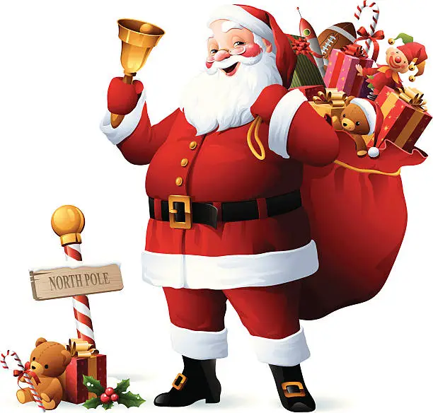 Vector illustration of Santa Claus with sack full of christmas gifts