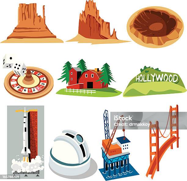 Icônes Des Étatsunis Vecteurs libres de droits et plus d'images vectorielles de Golden Gate Bridge - Golden Gate Bridge, Illustration, Cartoon