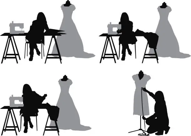 Vector illustration of Silhouette of a fashion designer in clothing store