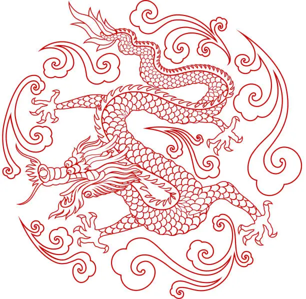 Vector illustration of Tradional Chinese Dragon Lineart Symbol