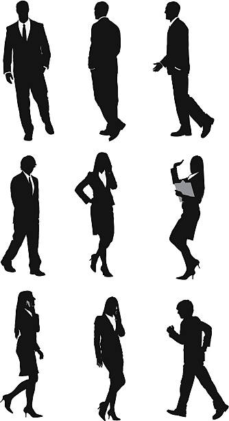 illustrazioni stock, clip art, cartoni animati e icone di tendenza di silhouette di dirigenti - white background using voice full length high heels