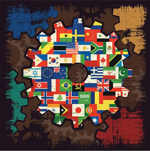 Vector illustration of national flags cogs