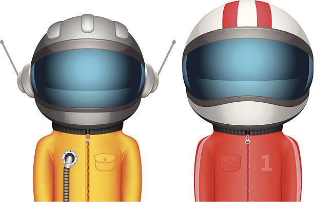 Cartoon Astronaut and Racer characters Highly detailed vector illustration of Cartoon Astronaut and Racer  cartoon character head protector stock illustrations