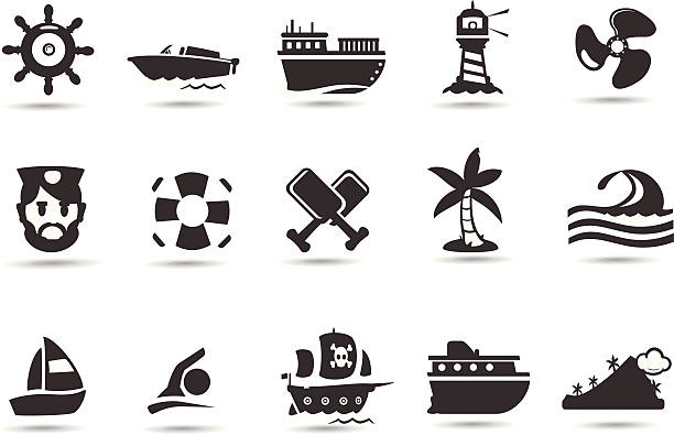 illustrazioni stock, clip art, cartoni animati e icone di tendenza di set di icona di spedizione - sailing ship nautical vessel military ship brigantine