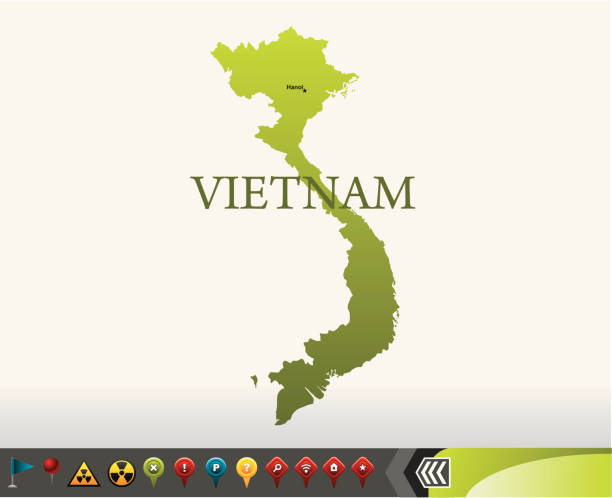 illustrations, cliparts, dessins animés et icônes de vietnam carte avec les icônes de navigation - stitchflag