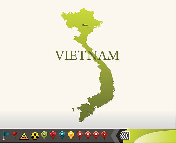 베트남 맵 탐색 아이콘 - stitchflag stock illustrations