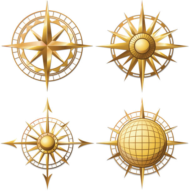 Golden Compass Points vector art illustration