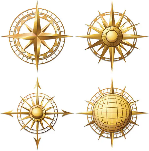 Vector illustration of Golden Compass Points