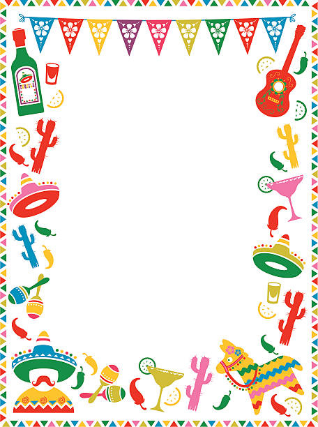 Mexican Party Frame A Mexican themed border. Ideal for menus or party invites. See below for a similar themed repeatable pattern. mexico illustrations stock illustrations