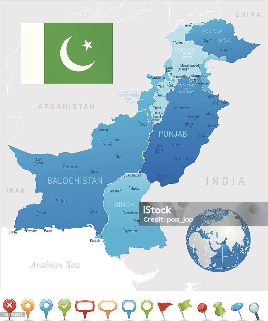 Pakistan-sehr detaillierte Karte - Lizenzfrei Flagge Vektorgrafik