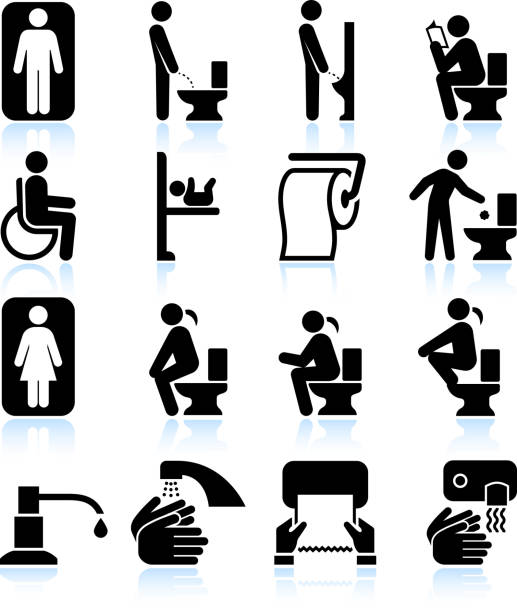 ilustraciones, imágenes clip art, dibujos animados e iconos de stock de baño, artículos de cortesía para el baño y signos & conjunto de iconos blancos y negro - water