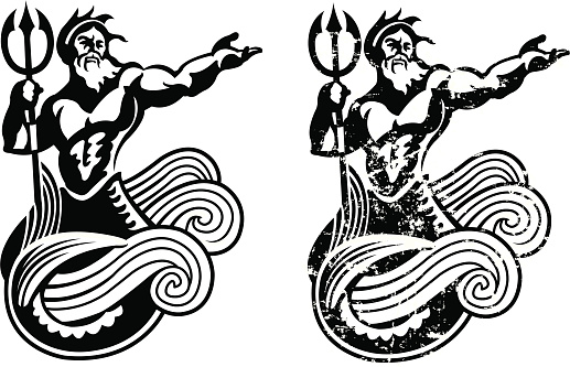 Neptune. Graphic illustration of Neptune, King of the Sea. Use with or without the grunge. Check out my 