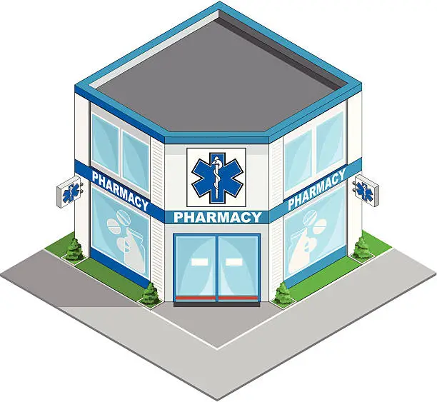 Vector illustration of Pharmacy building isometric