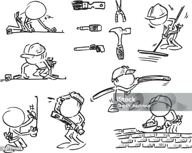 Faceless Characters Working Stock Illustration - Download Image Now - Construction Industry, Characters, Caricature