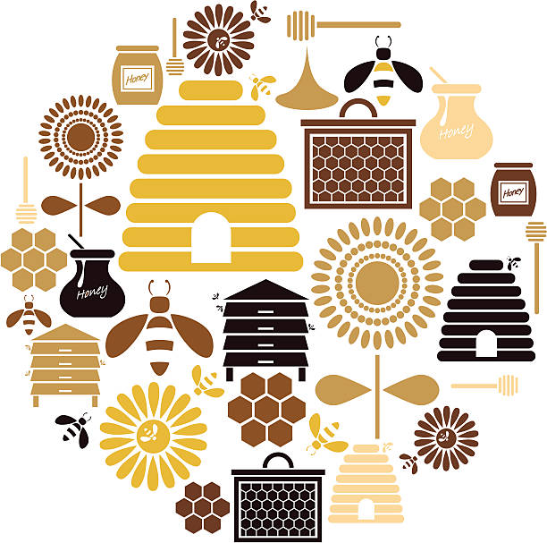 Honey Icon Set A set of honey and bee themed icons. See below for a repeatable pattern of this file. honey illustrations stock illustrations