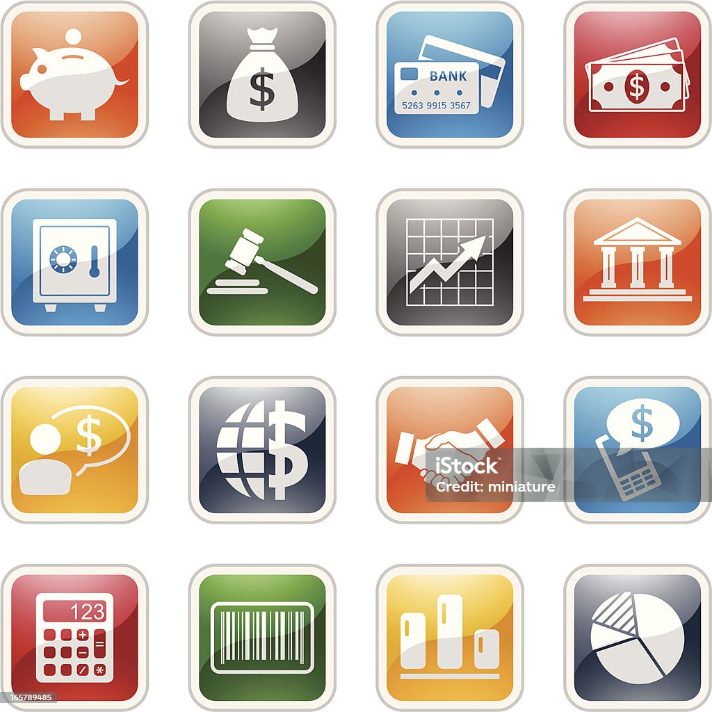 Affaires icônes set coloré - clipart vectoriel de Activité bancaire libre de droits