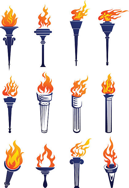 ilustraciones, imágenes clip art, dibujos animados e iconos de stock de linternas - flaming torch fire flame sport torch