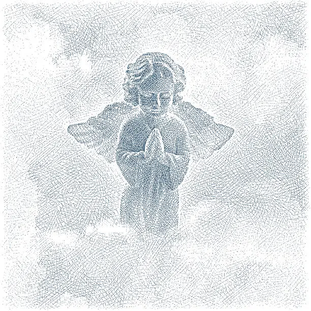 Vector illustration of Angel Praying and Clouds