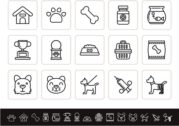 Pet icons Illuatration of Pet icons on the white,vector illustration. goldfish snack stock illustrations
