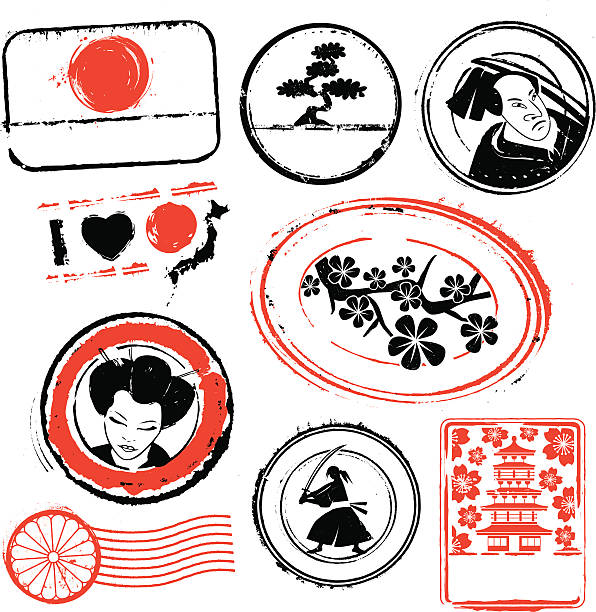 ilustrações de stock, clip art, desenhos animados e ícones de japão selos de borracha - japanese flag flag japan japanese culture