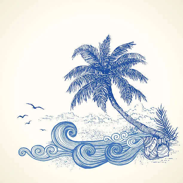 Vector illustration of Tropical Beach Drawing