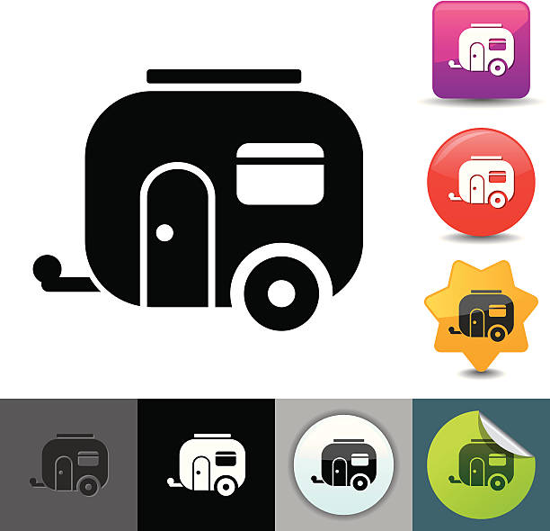 przyczepy solicosi ikony/seria - motor home mobile home isolated vehicle trailer stock illustrations