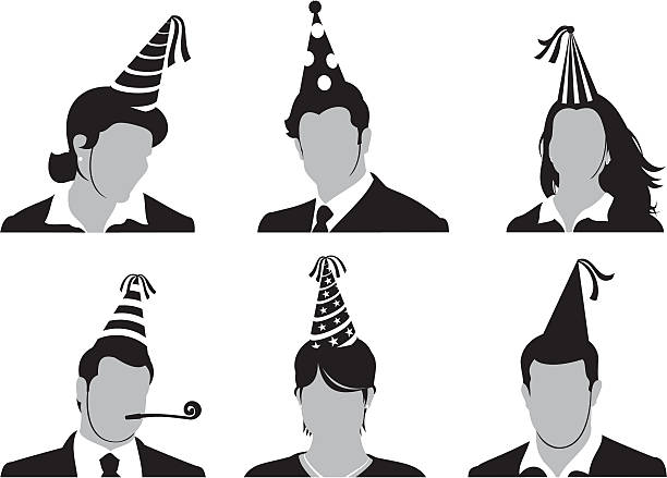 przyjęcie firmowe głowy - party hat silhouette symbol computer icon stock illustrations
